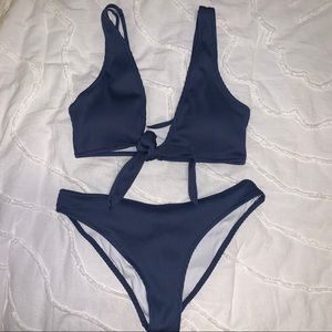 blue ribbed tie bikini